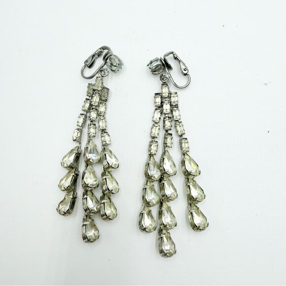 VINTAGE Dangle Earrings Crystal Drop Clip On Earrings - Picture 4 of 5
